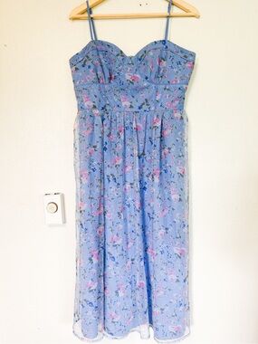 Lena Blue Floral Midi Dress Size Large Cottagecore Bustier